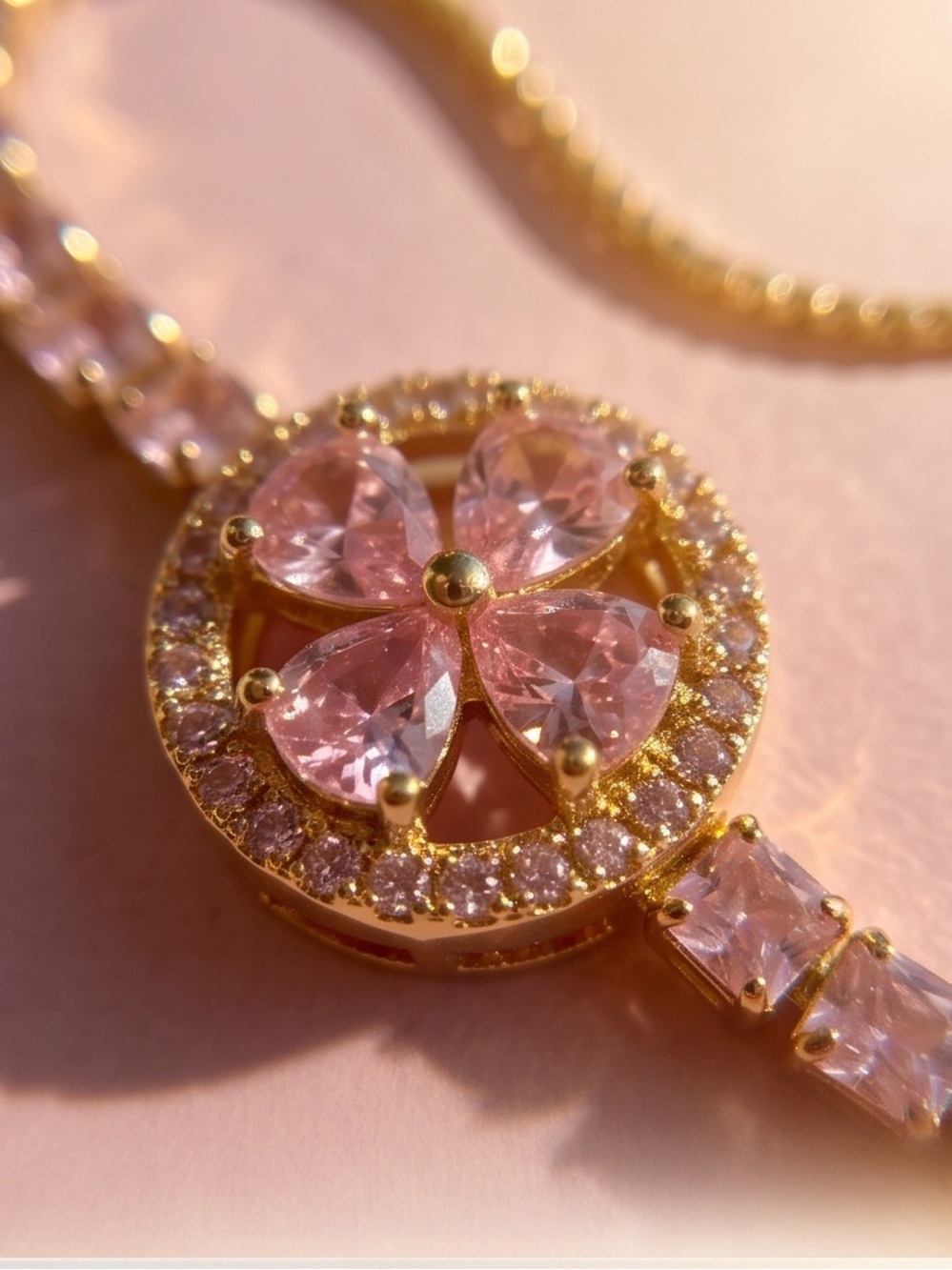 Elegant Pink Floral Crystal  bracelet Women Jewelry
